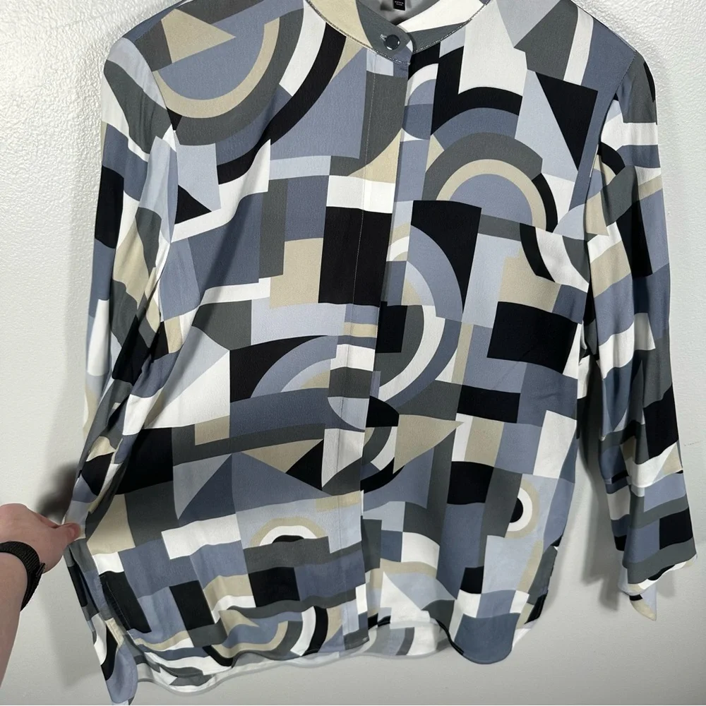 Lafayette 148 New York Scottie Abstract Geometric Blouse Size Small Contemporary - Picture 5 of 14